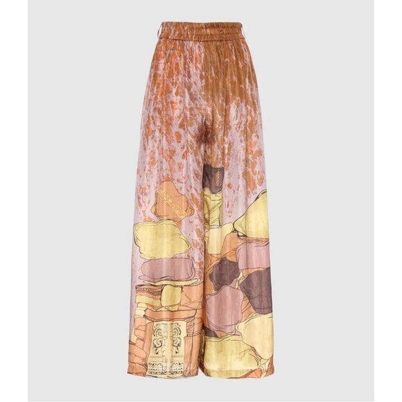 Mes Demoiselles abstract earthy stones print silk wide leg pants - Picture 4 of 10
